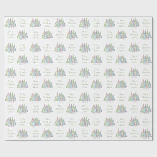 パステルエレガントクリスマスツリー名クリスマス ラッピングペーパー (フラット)