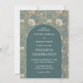 パステルエレガントグリーンアイボリーフローラアールヌーボー 招待状 (正面)