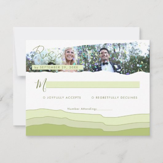 パステルエレガントグリーンフォトカスタムウェディングモダン 出欠カード (正面)