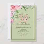 パステルエレガントグリーンフラワーウィメンズ50誕生日 招待状 (正面)