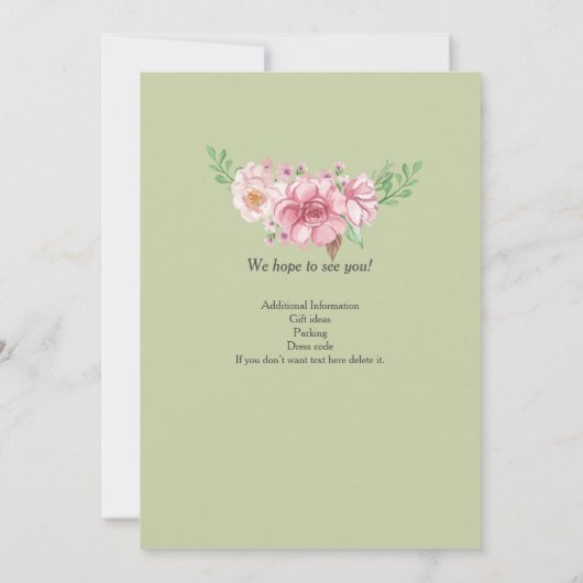 パステルエレガントグリーンフラワーウィメンズ50誕生日 招待状 (裏面)