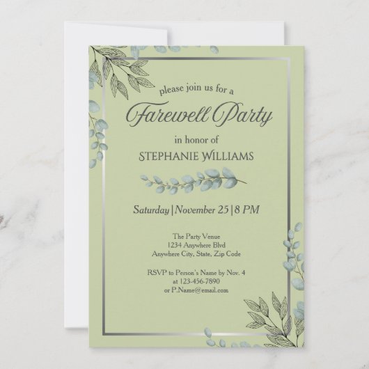 パステルエレガントグリーンフラワーフレアフパーティー 招待状 (正面)