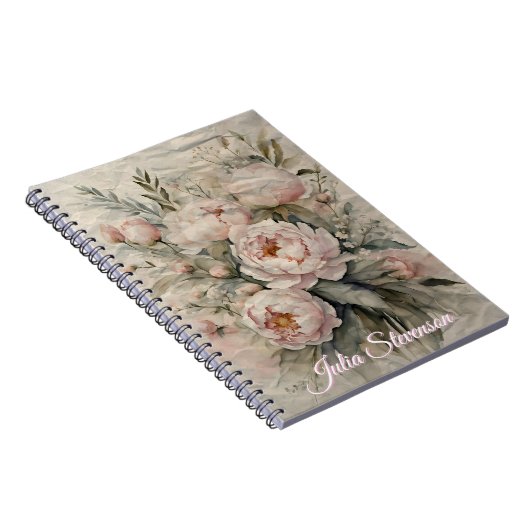 パステルエレガントグリーンリー付き水彩牡丹 ノートブック (右側)