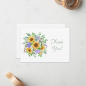 パステルエレガントサンフラワーブーケサンキューフラット ノートカード (正面/裏面インサイチュ)