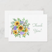パステルエレガントサンフラワーブーケサンキューフラット ノートカード (正面/裏面)