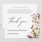パステルエレガントシックボホワイルドフラワーテーマ結婚ズ サンキューカード (正面/裏面)