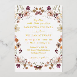 パステルエレガントシックボホワイルドフラワーテーマ結婚ズ 箔招待状