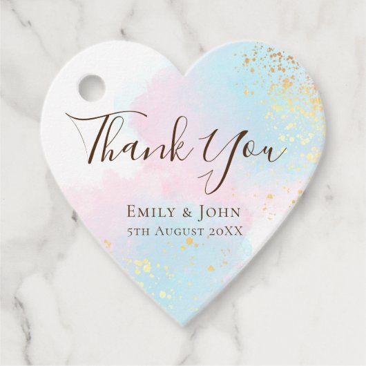 パステルエレガントズピンクティール（緑がかった色）金ゴールド結婚紙吹雪 フェイバータグ (正面)