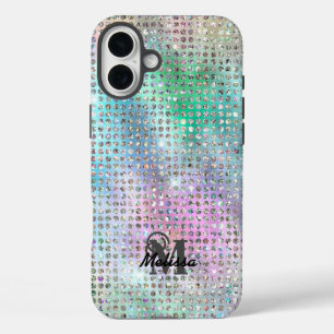 パステルエレガントダイヤモンドスタッズパターンモノグラム iPhone 16 PLUSケース