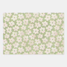 パステルエレガントデイジーフラワーバニー春イースター ラッピングペーパーシート