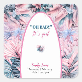 パステルエレガントトロピカルピンクブルーoh赤ちゃんシャワー スクエアシール