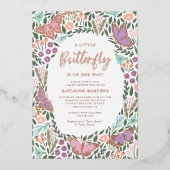 パステルエレガントバタフライガーデンベビーシャワー 箔招待状 (正面)