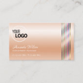 パステルエレガントバラコーラルきらめくストライプ追加ロゴ 名刺 (正面)