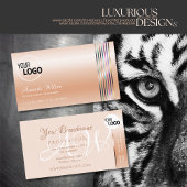 パステルエレガントバラコーラルきらめくストライプ追加ロゴ 名刺