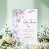パステルエレガントパープルフローラバタフライベビーシャワー 招待状