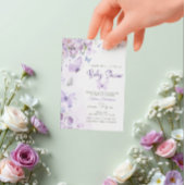 パステルエレガントパープルフローラバタフライベビーシャワー 招待状