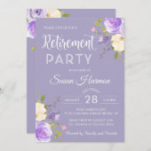 パステルエレガントパープルフローラ退職パーティー 招待状 (正面/裏面)