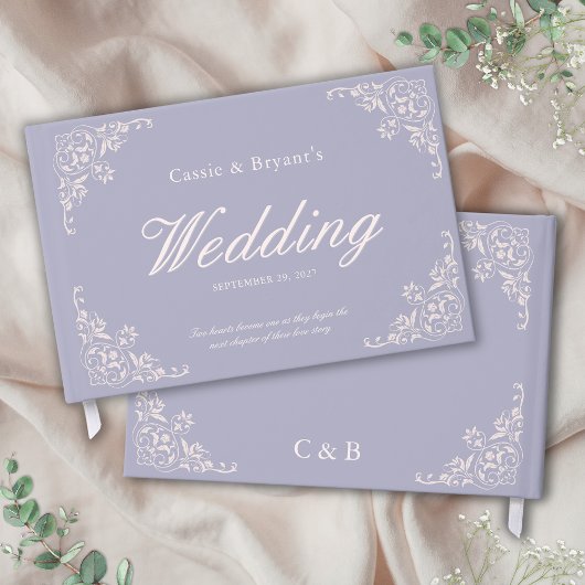 パステルエレガントパープルヴィンテージウェディングゲストブック ゲストブック