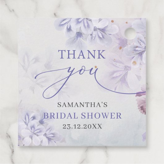 パステルエレガントパープル春の花ブライダルシャワー フェイバータグ (裏面)