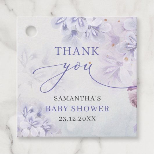 パステルエレガントパープル春の花ベビーシャワー フェイバータグ (正面)