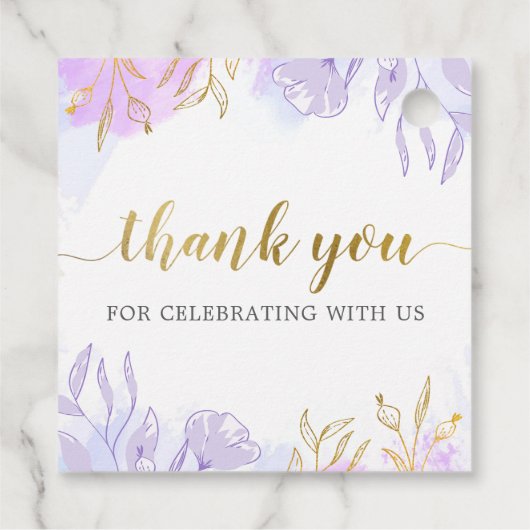 パステルエレガントパープル金ゴールドフローラガールバプテスマ フェイバータグ (裏面)