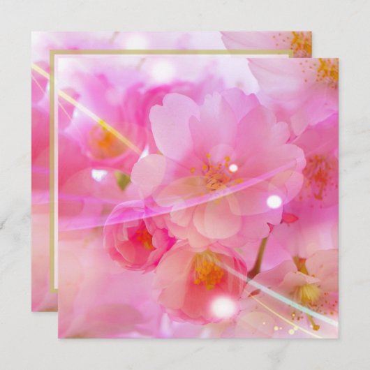 パステルエレガントピンクさくらんぼ花結婚の花 招待状 (正面/裏面)