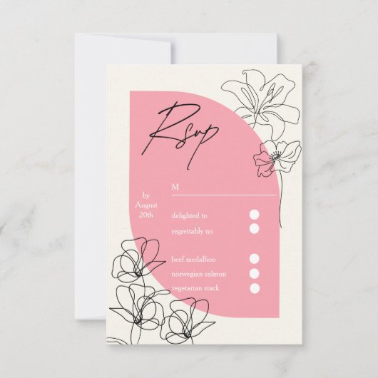 パステルエレガントピンクとクリーム結婚の 出欠カード (正面)