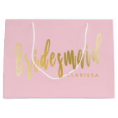 パステルエレガントピンクと金ゴールドのブライドメイド ラージペーパーバッグ (正面)