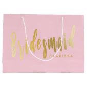 パステルエレガントピンクと金ゴールドのブライドメイド ラージペーパーバッグ (裏面)