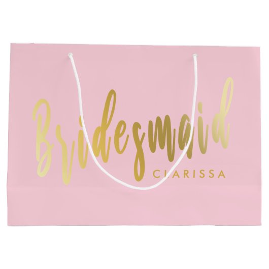 パステルエレガントピンクと金ゴールドのブライドメイド ラージペーパーバッグ (裏面)