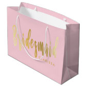 パステルエレガントピンクと金ゴールドのブライドメイド ラージペーパーバッグ (裏面アングル)