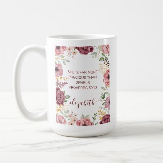 パステルエレガントピンクの花の聖なる書物、 経典名 コーヒーマグカップ (左)