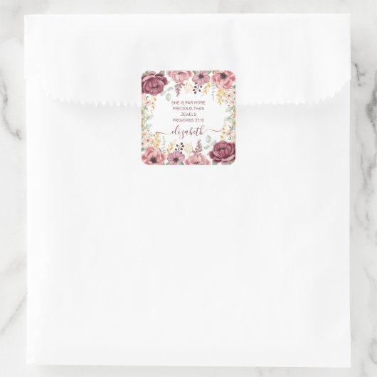 パステルエレガントピンクの花の聖なる書物、 経典名 スクエアシール (バッグ)