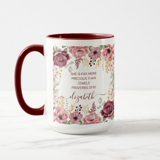 パステルエレガントピンクの花の聖なる書物、 経典名 マグカップ (左)