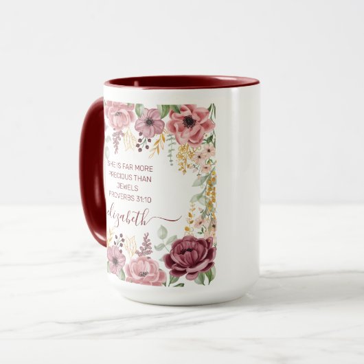 パステルエレガントピンクの花の聖なる書物、 経典名 マグカップ (正面左)