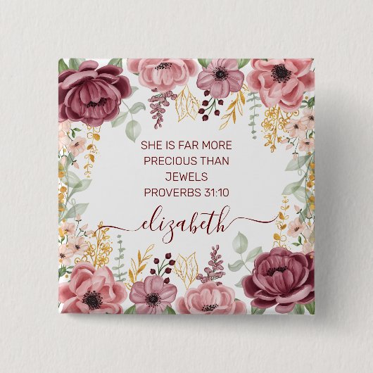 パステルエレガントピンクの花の聖なる書物、 経典名 缶バッジ (正面)