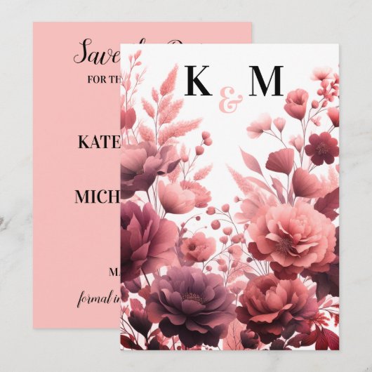 パステルエレガントピンクウェディング日付カードを保存 セーブザデート (正面/裏面)