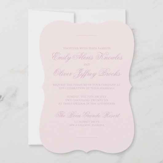 パステルエレガントピンクトーンオントーンストライプズ結婚ス 招待状 (正面)