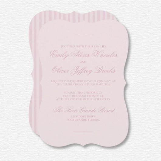 パステルエレガントピンクトーンオントーンストライプズ結婚ス 招待状