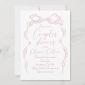 パステルエレガントピンクハンドドロウドボウのカップルのシャワー 招待状 (正面)