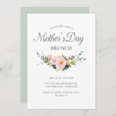 パステルエレガントピンクフローラグリーンリーマザーズデイ 招待状 (正面/裏面)