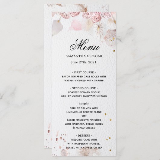 パステルエレガントピンクフローラフレファンシーーム メニュー (正面/裏面)