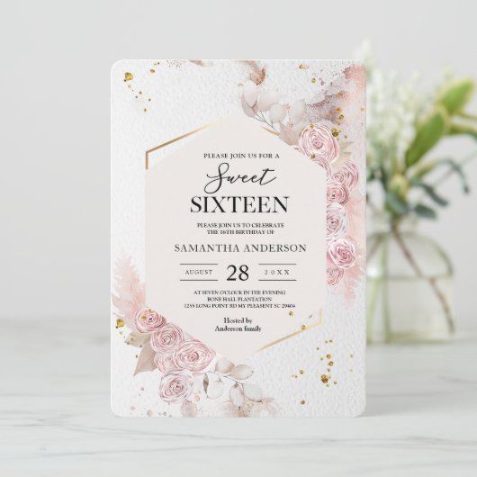 パステルエレガントピンクフローラフレファンシーーム 招待状 (スタンド正面)