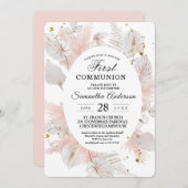 パステルエレガントピンクフローラフレームと金ゴールドドロップ 招待状 (正面/裏面)