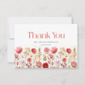 パステルエレガントピンクボヘミアンフィールドワイルドフラワー サンキューカード (正面)
