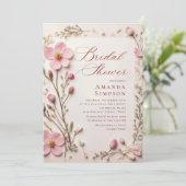 パステルエレガントピンクボヘミアンフラワーブライダルシャワー 招待状 (スタンド正面)