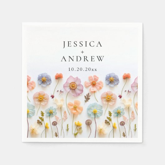 パステルエレガントピンクボヘミアンワイルドフラワー結婚ズ スタンダードカクテルナプキン (正面)