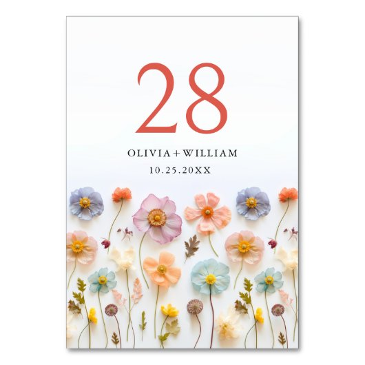 パステルエレガントピンクボヘミアンワイルドフラワー結婚ズ テーブルナンバー (裏面)