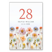 パステルエレガントピンクボヘミアンワイルドフラワー結婚ズ テーブルナンバー (正面)