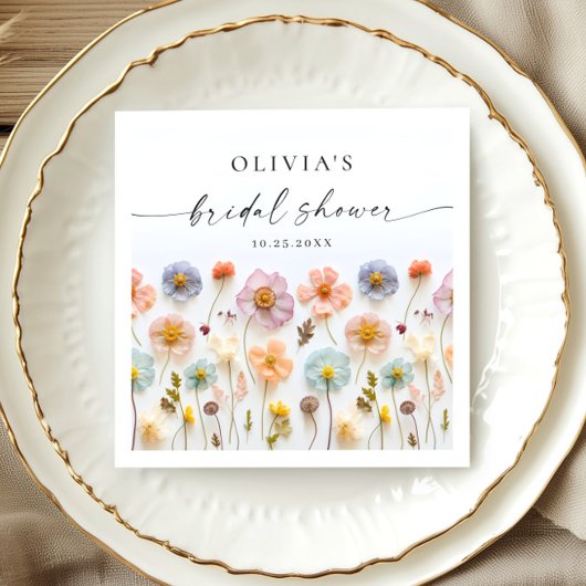 パステルエレガントピンクボホワイルドフラワーブライダルシャワー スタンダードカクテルナプキン